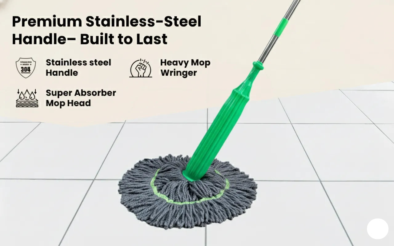Honivors™ 2-in-1 Self-Wringing Floor Mop | 360° Microfiber Wet & Dry Mop | Hands-Free Squeeze Mop for Home, Kitchen, Bathroom | Premium Stainless Steel Handle