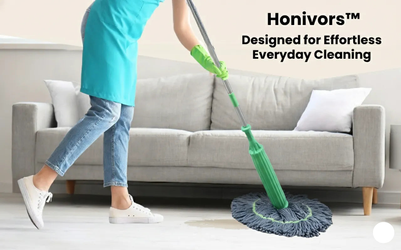 Honivors™ 2-in-1 Self-Wringing Floor Mop | 360° Microfiber Wet & Dry Mop | Hands-Free Squeeze Mop for Home, Kitchen, Bathroom | Premium Stainless Steel Handle