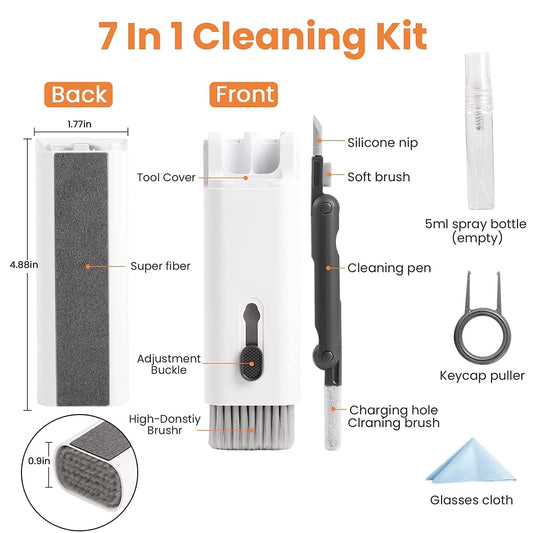 Premium 7-in-1 Electronic Cleaning Kit - Keyboard & Earbud Cleaner with Spray & Keycap Puller
