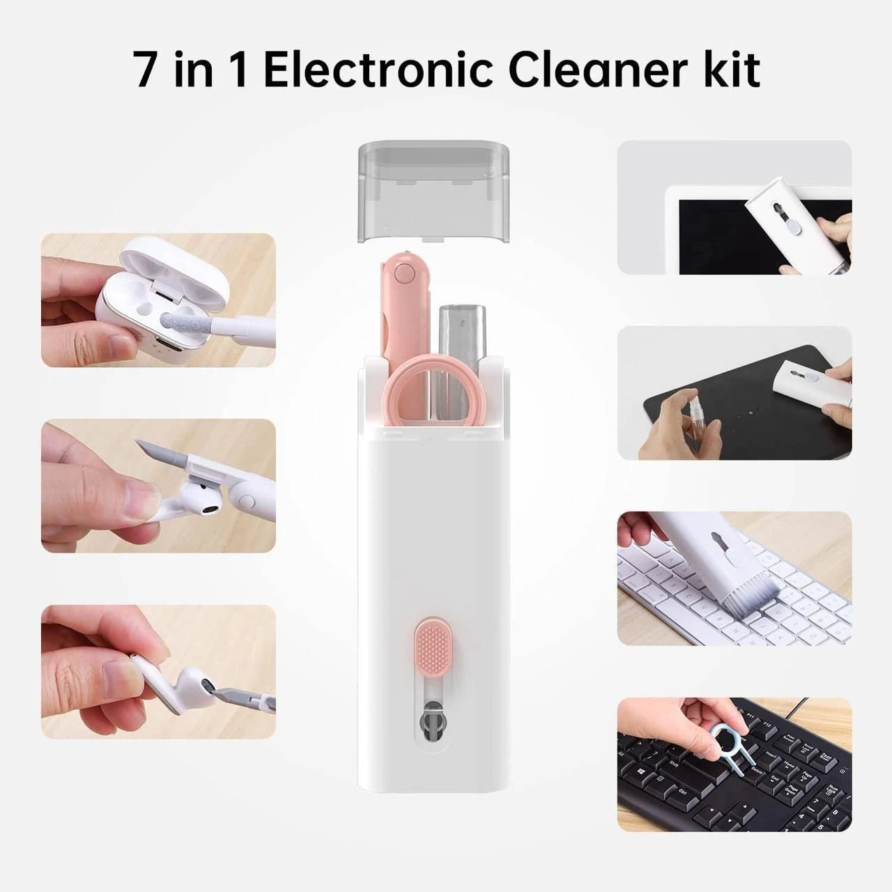 Premium 7-in-1 Electronic Cleaning Kit - Keyboard & Earbud Cleaner with Spray & Keycap Puller