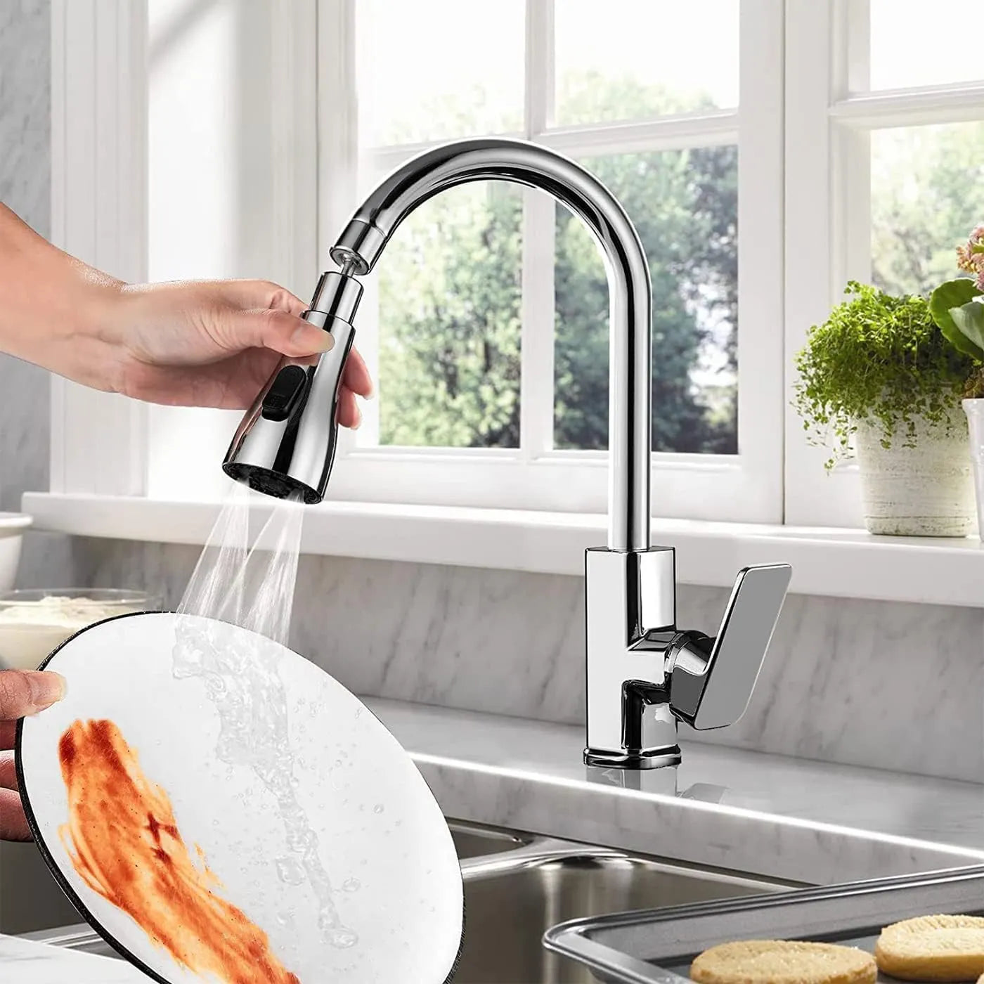 FeedMate™ 3-Mode Kitchen Faucet Extender | High-Pressure 360° Rotatable Anti-Splash Head (Silver)