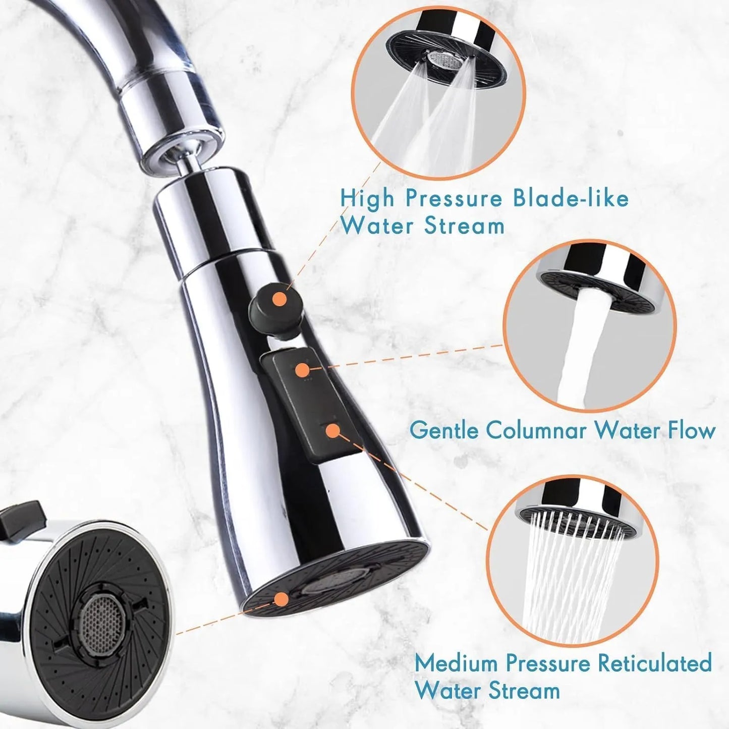 FeedMate™ 3-Mode Kitchen Faucet Extender | High-Pressure 360° Rotatable Anti-Splash Head (Silver)
