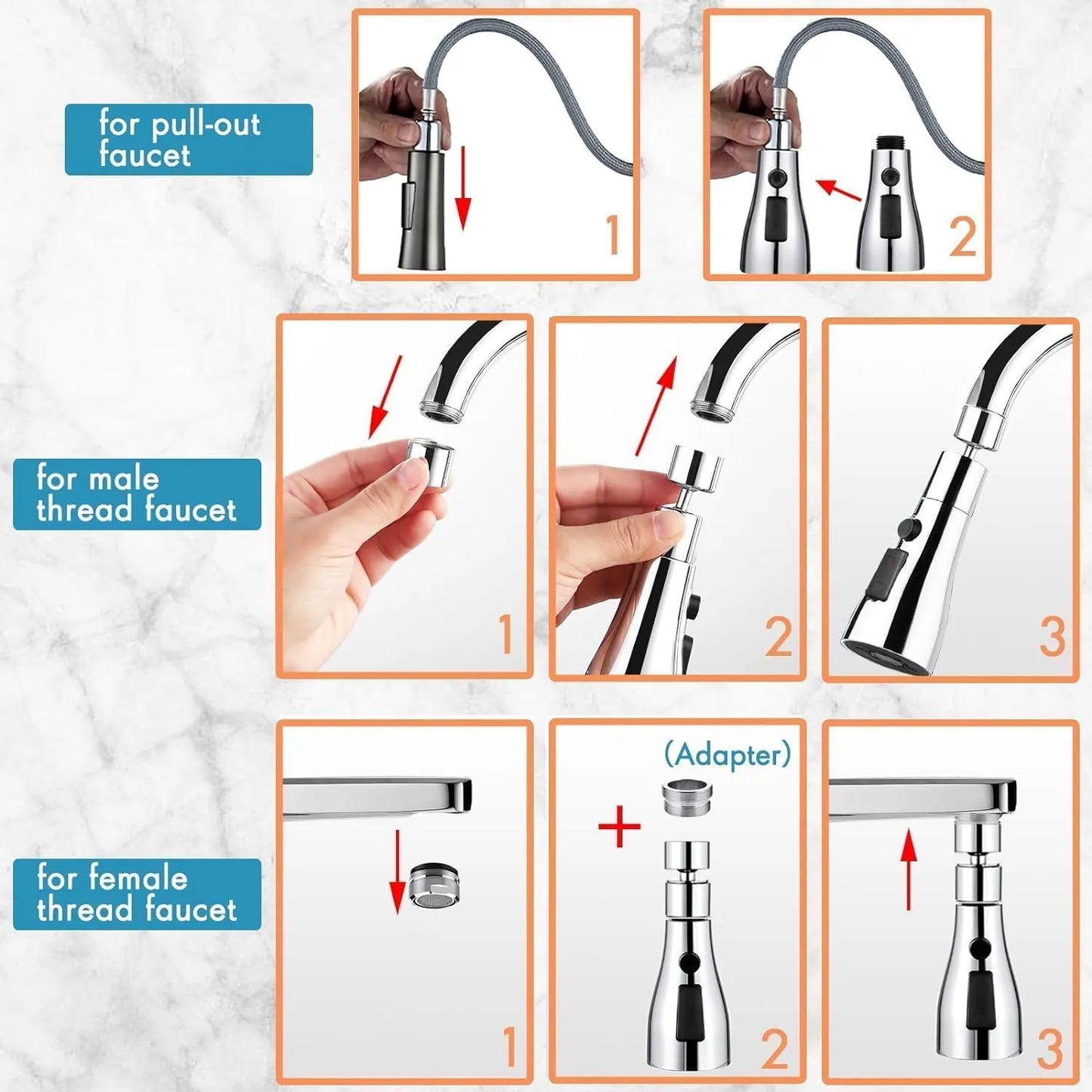 FeedMate™ 3-Mode Kitchen Faucet Extender | High-Pressure 360° Rotatable Anti-Splash Head (Silver)