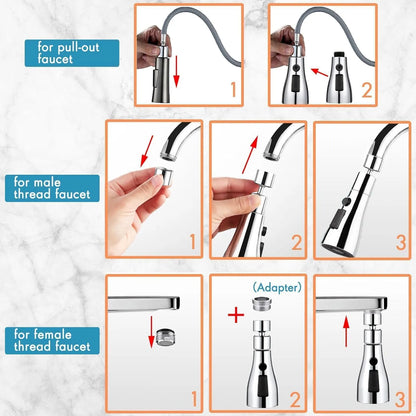 FeedMate™ 3-Mode Kitchen Faucet Extender | High-Pressure 360° Rotatable Anti-Splash Head (Silver)